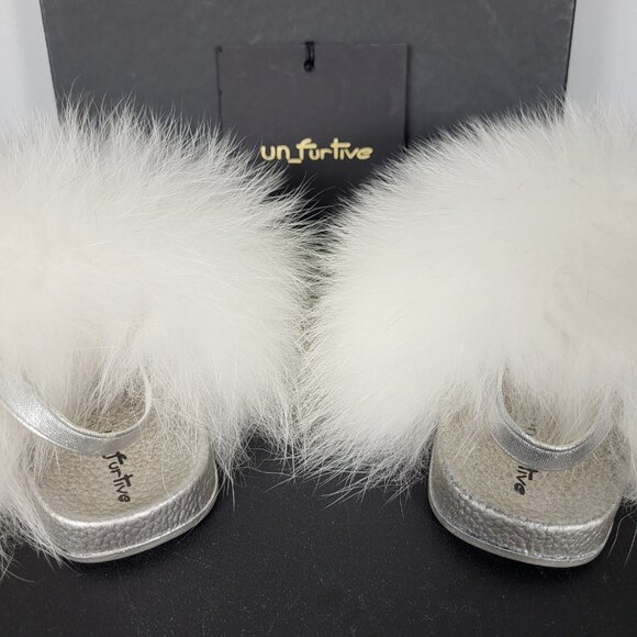 NWOB~$465~UN_FURTIVE~BABY~SZ 4.5/5~REAL WHITE FOX FUR SANDALS SHOES BOOTS - Picture 8 of 16